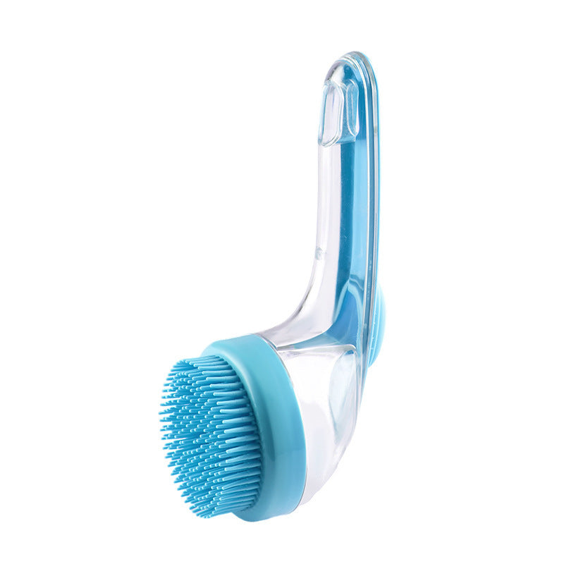 Blue and clear cleaning brush on a white background