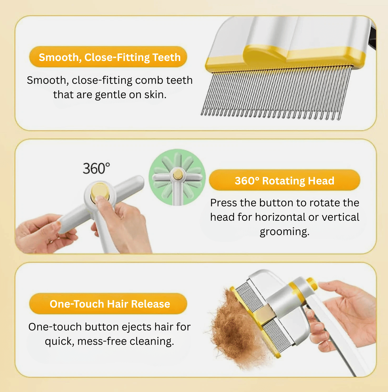 360 degree rotating pet grooming brush with easy-grip handle for comfortable use
