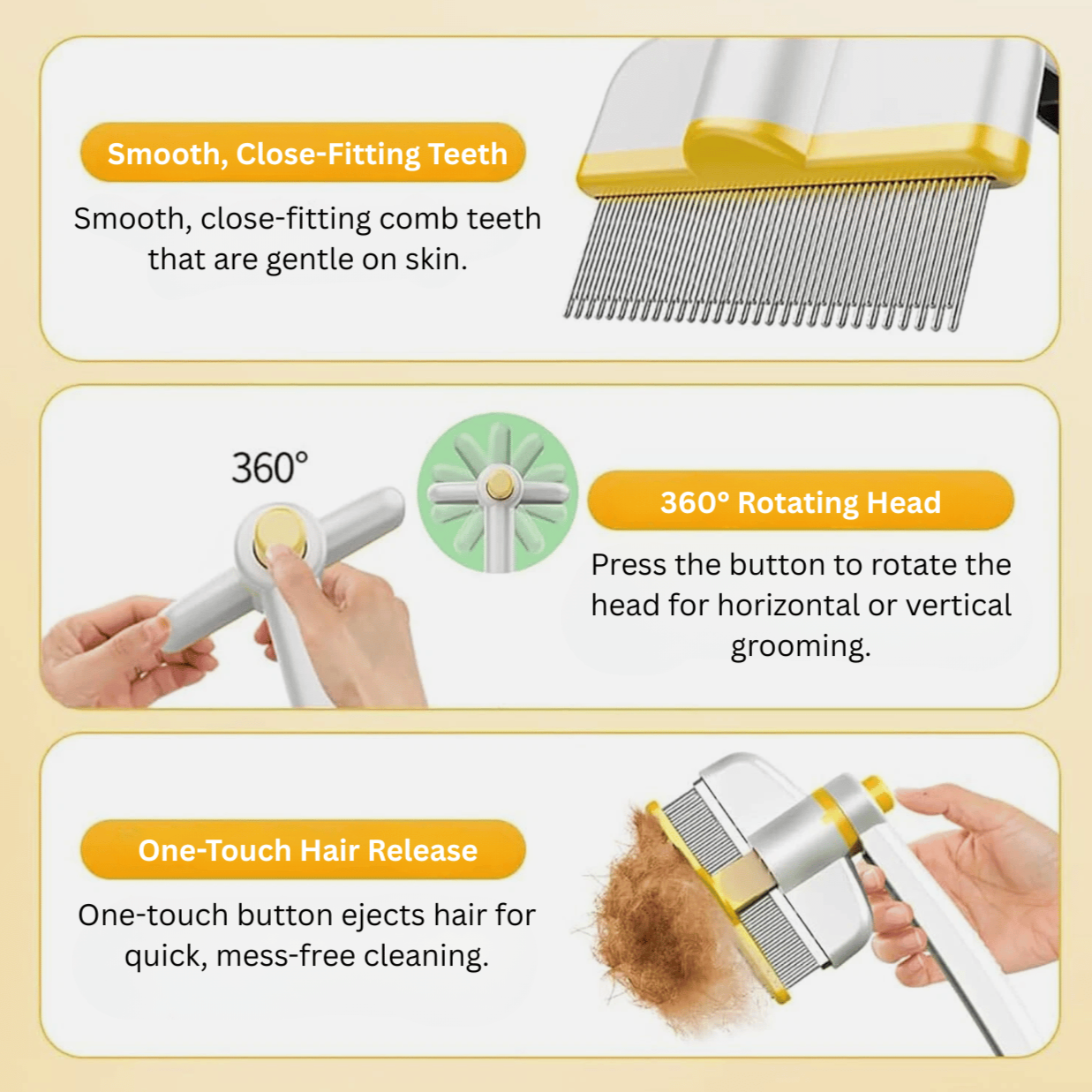 360 degree rotating pet grooming brush with easy-grip handle for comfortable use