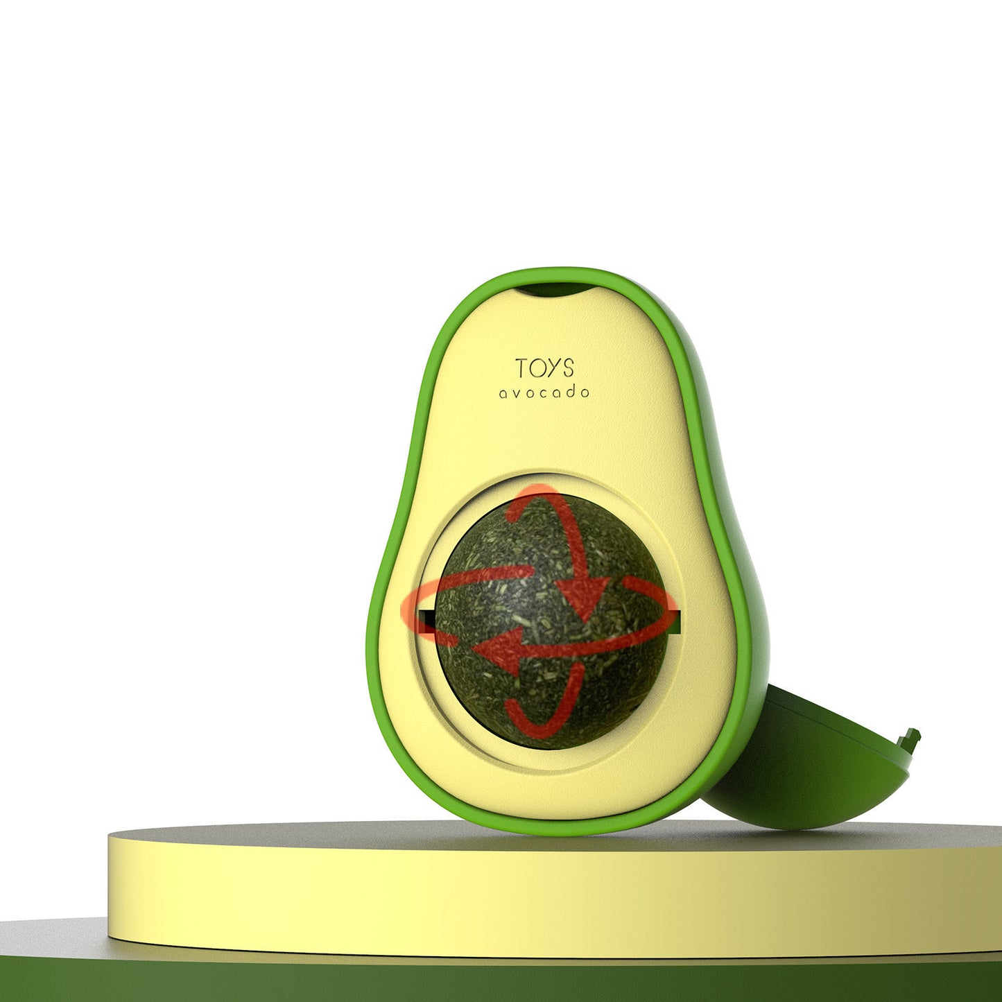 Avocado-shaped rotating catnip ball toy for cats — 360° interactive design with natural mint for play and dental health.