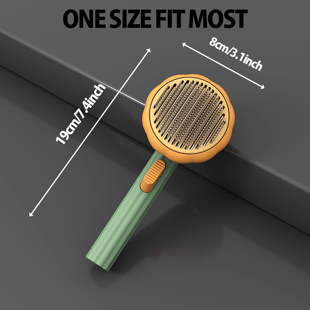 Pet grooming brush with self-cleaning button, one size fits most, 19cm handle and 8cm round head for cats and dogs