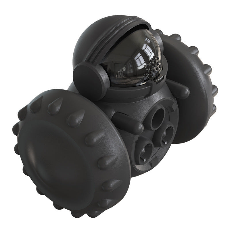 Black astronaut-shaped interactive treat dispenser toy for pets – durable rolling tumbler for cats and dogs that releases food while playing