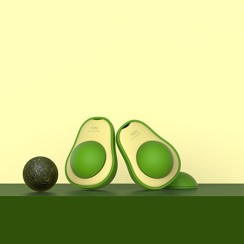 Avocado-shaped catnip ball toys for cats — interactive 360° rotating design made with natural mint for fun and dental care.