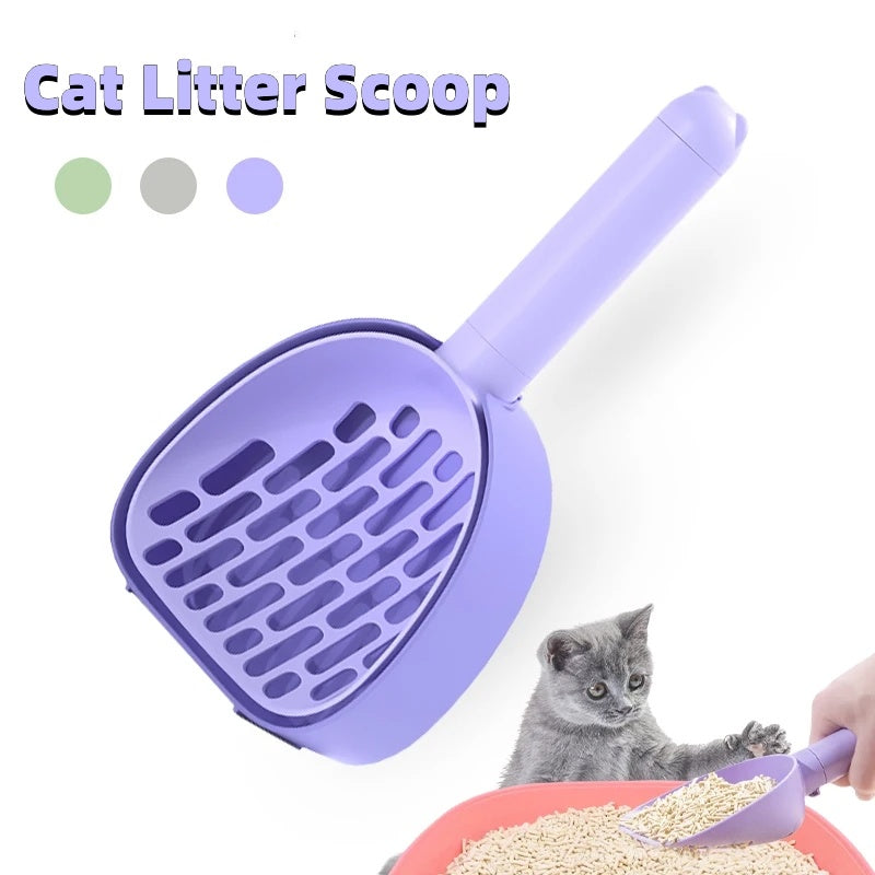 Plastic cat litter scoop with wide slotted design in purple color – durable pet cleaning tool for easy litter box maintenance