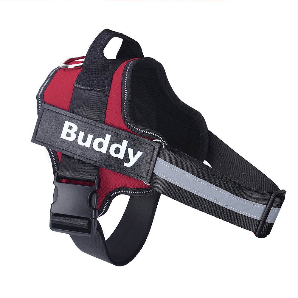 Adjustable reflective dog harness with custom patch option