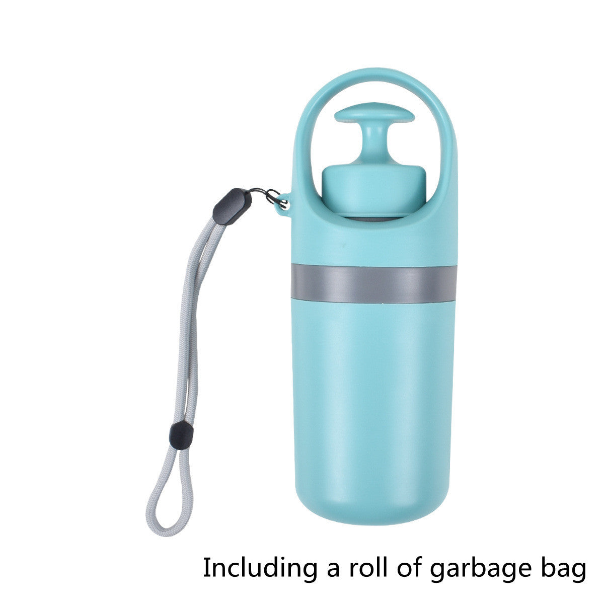 Portable dog pooper scooper with wrist strap, includes a roll of garbage bags for pet waste cleanup