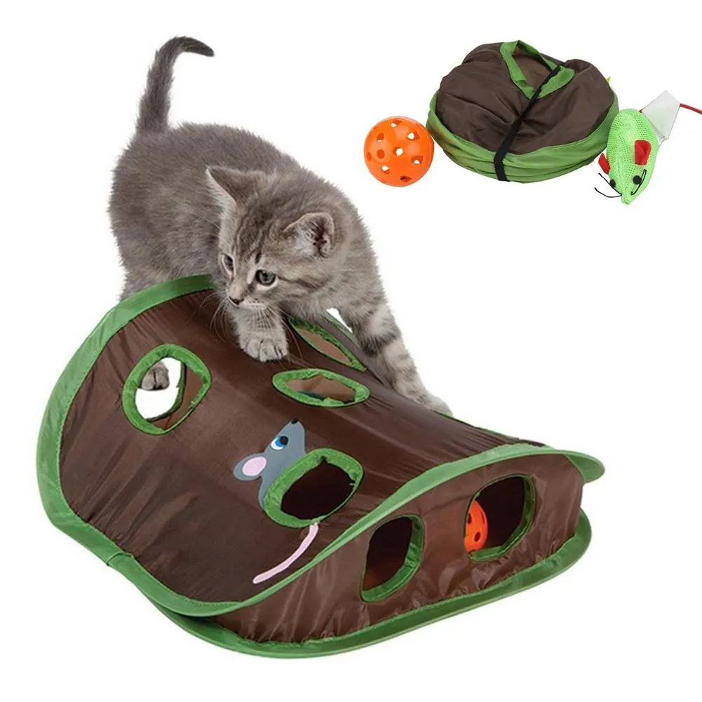 Interactive Cat Tunnel Toy – Foldable 9-Hole Mouse Hunt Game for Kittens – Mental Stimulation & Fun Play Activity