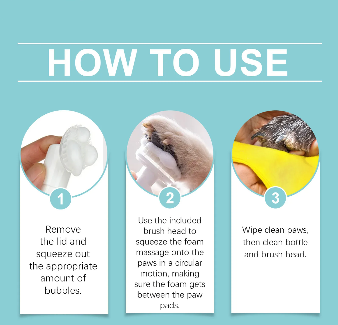 Instructions on how to use a pet cleaning product with images and text.