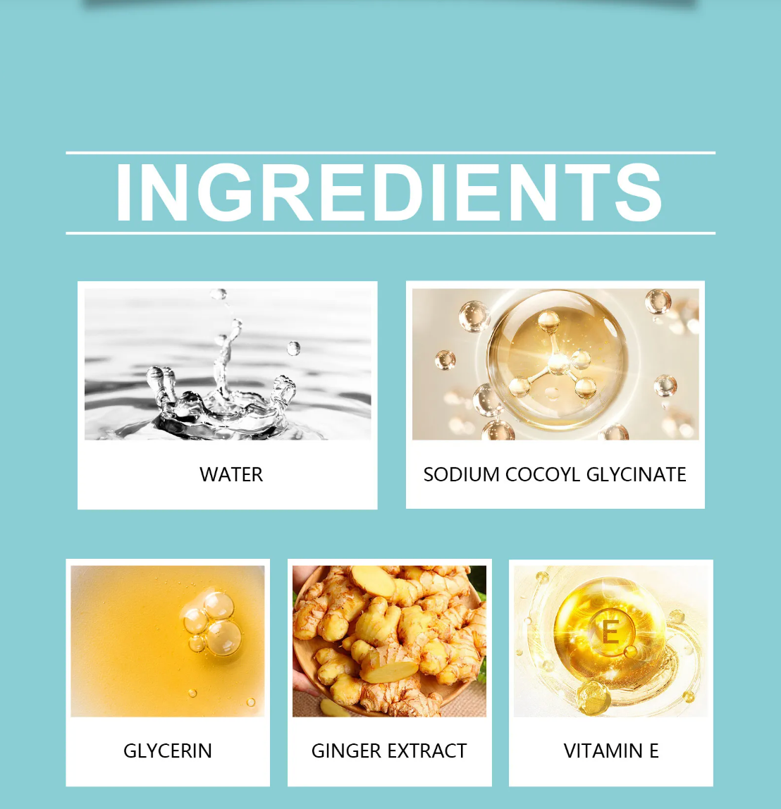List of ingredients with corresponding images and labels on a light blue background
