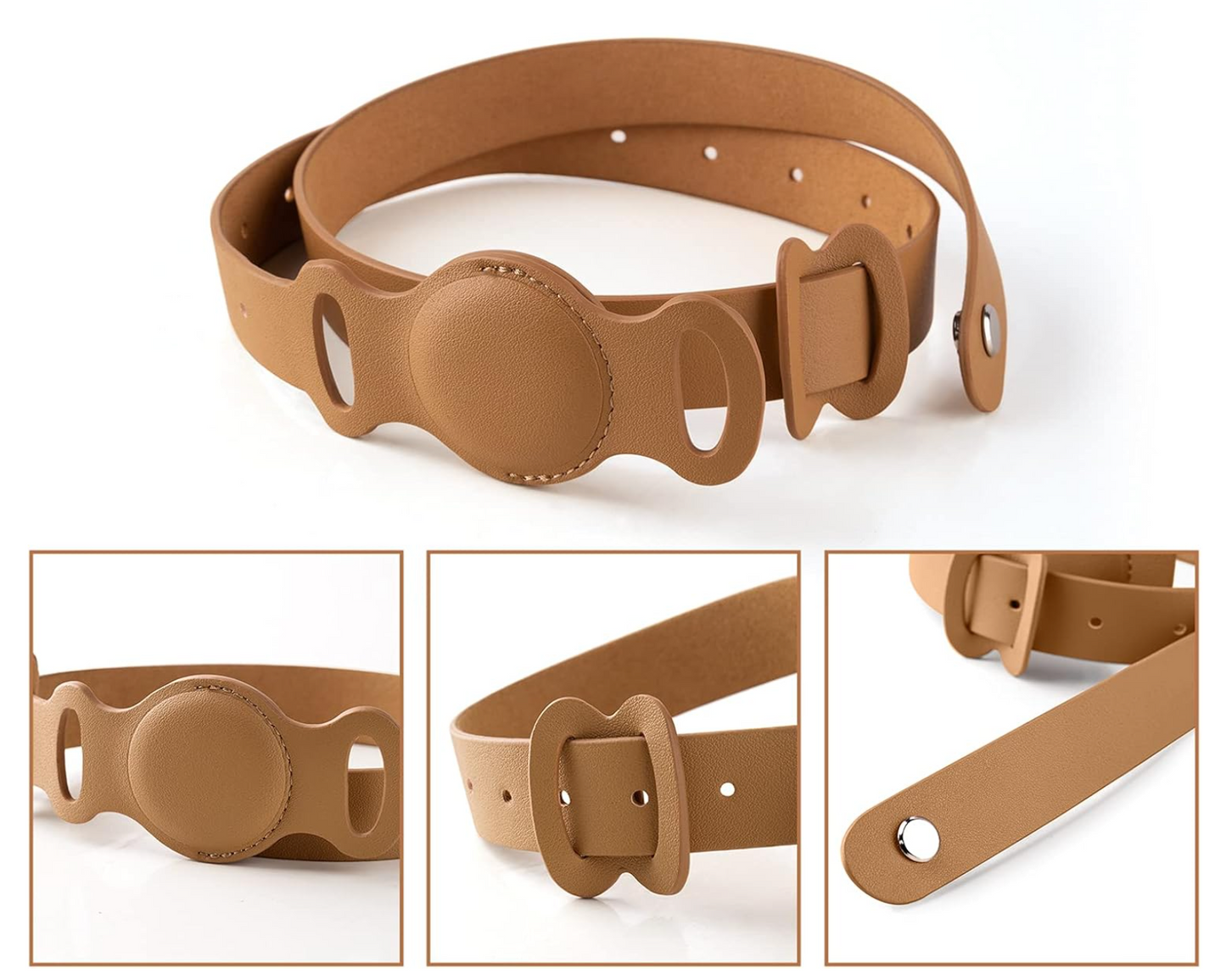 Brown leather belt with buckle on a white background