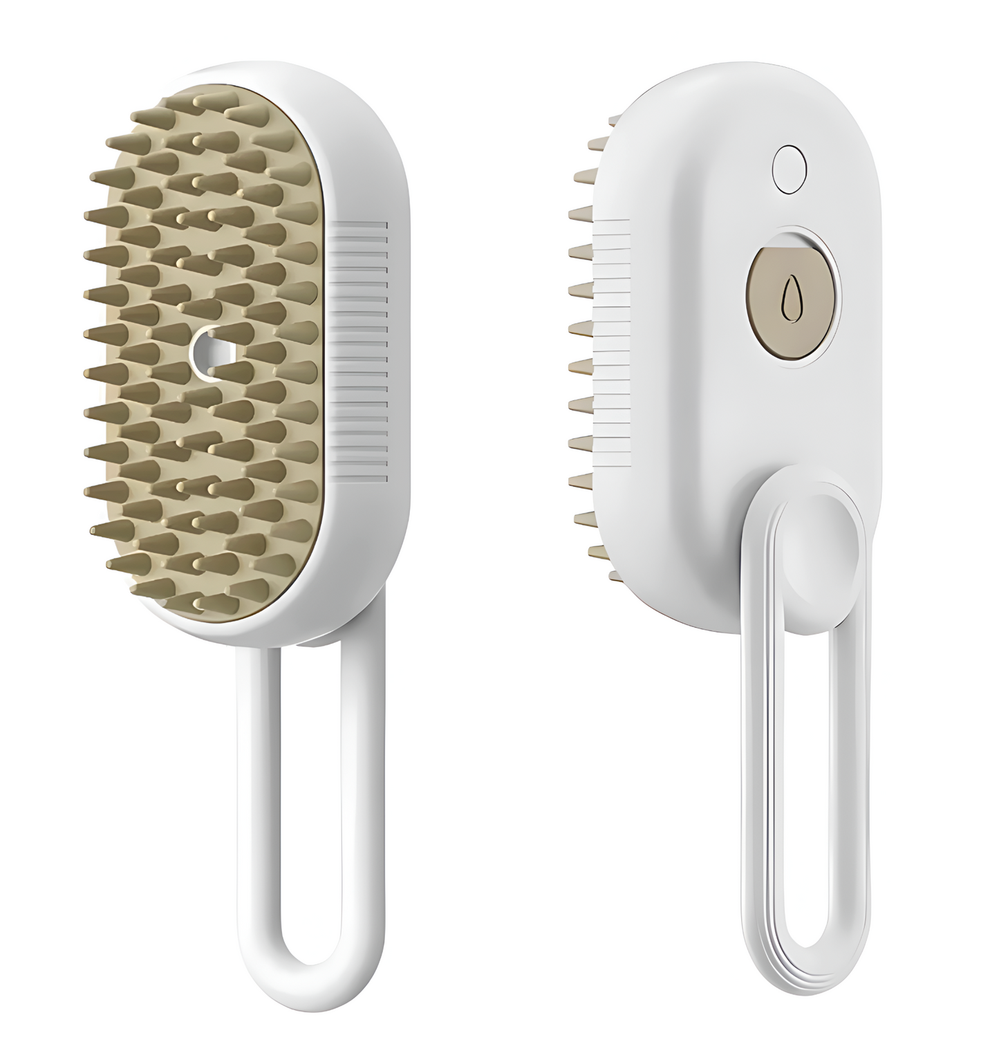 White grooming brush with bristle and rubberized surface on a white background