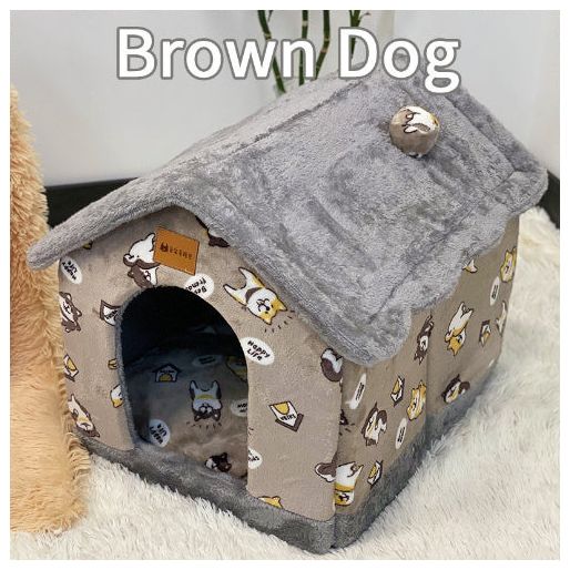 A collection of foldable pet houses in various colors and designs, with plush fabric and non-slip bottoms, designed for small to medium-sized pets.