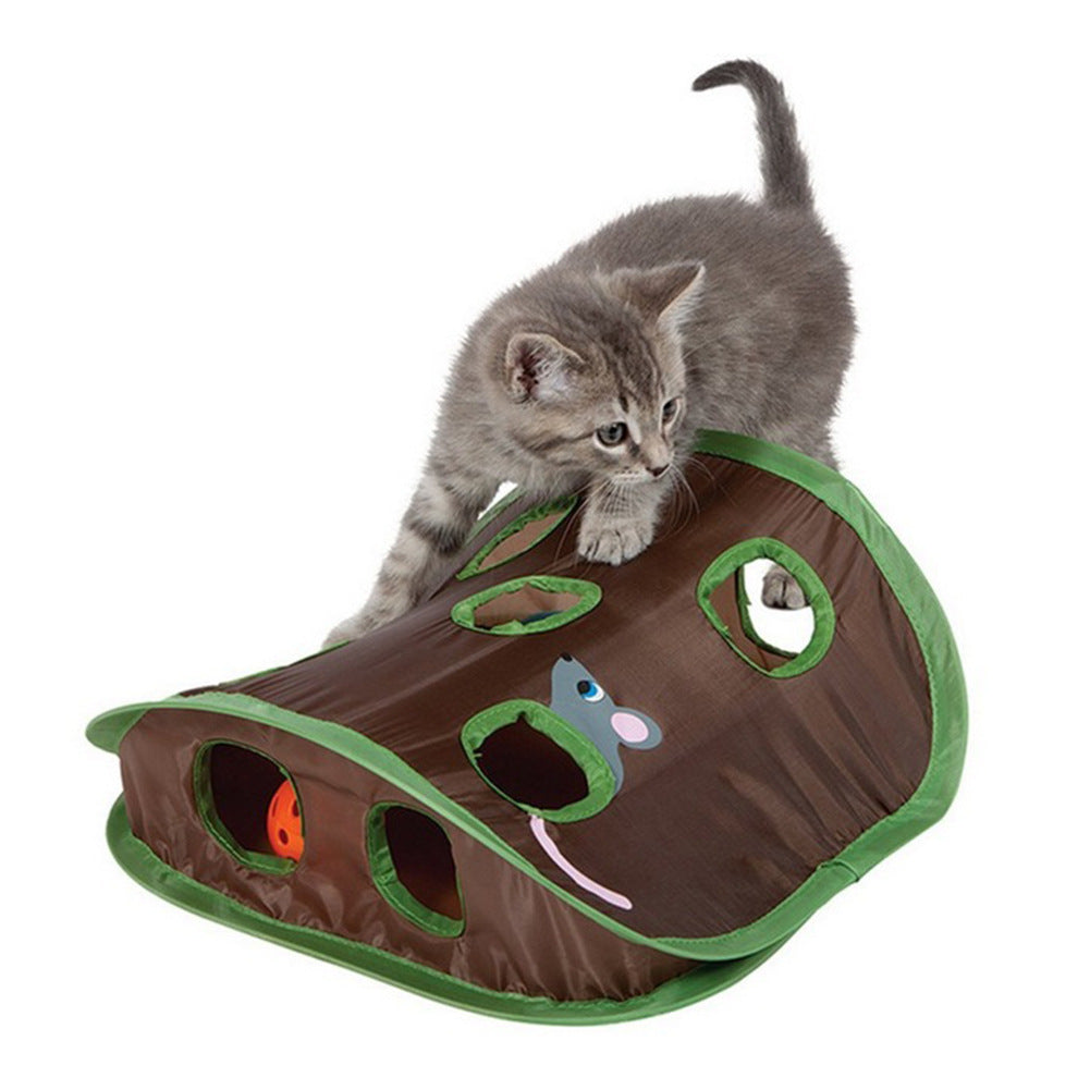 Interactive Cat Tunnel Toy – Foldable 9-Hole Mouse Hunt Game for Kittens – Mental Stimulation & Fun Play Activity