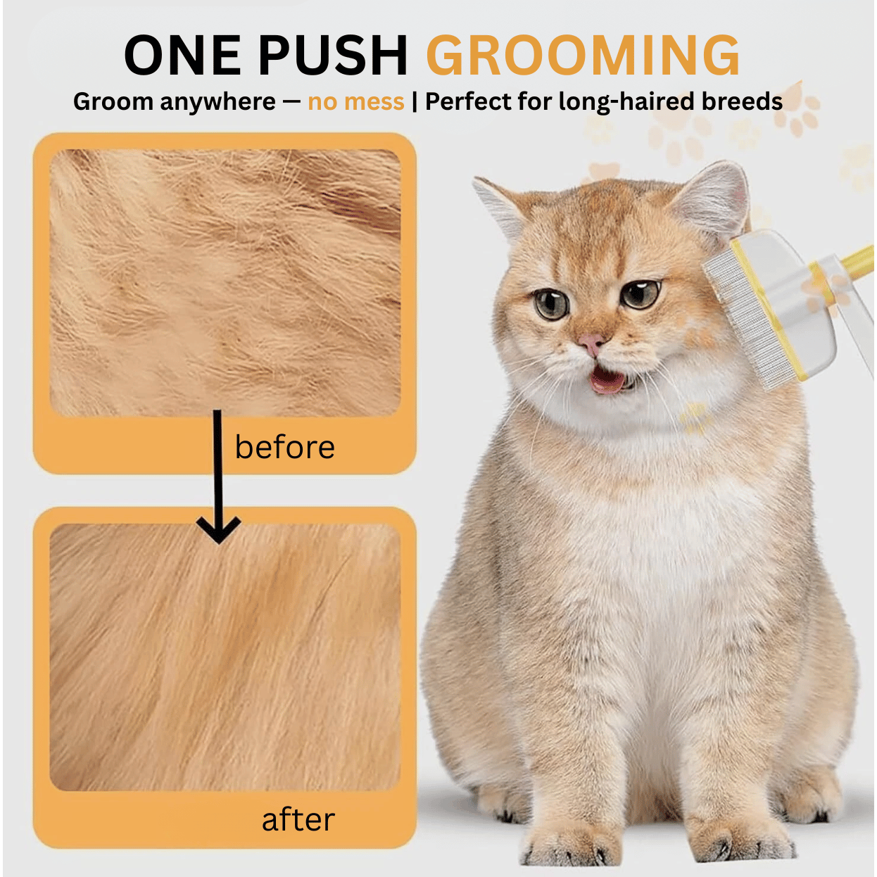 Self-cleaning pet grooming brush with one-touch hair removal feature