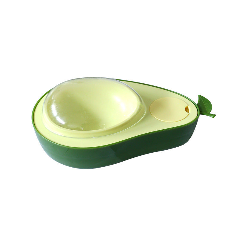 Green avocado-shaped pet bowl with transparent water dispenser — 2-in-1 feeder for cats and dogs, stylish and easy to clean.
