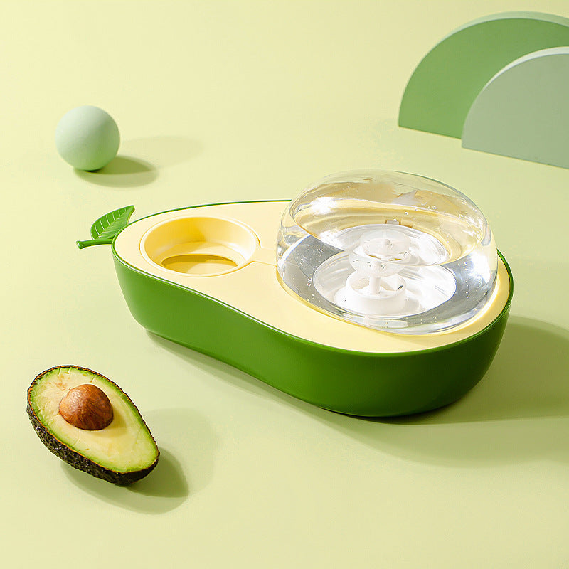 Avocado-shaped pet water and food dispenser with transparent bowl — 2-in-1 slow feeder design for cats and dogs
