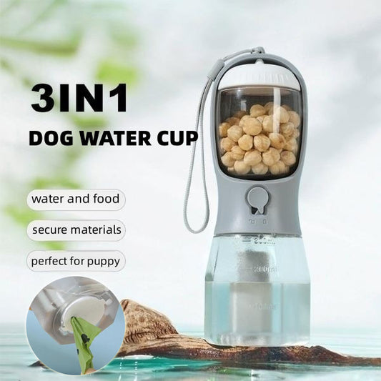 3-in-1-Wasserbecher für Hunde – tragbarer multifunktionaler Haustierbecher mit Trink-, Futter- und Müllbeutel für kleine Hunde und Welpen