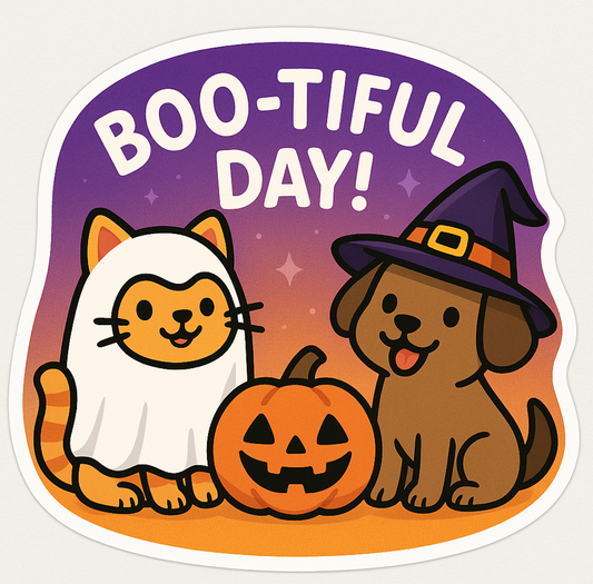 Boo-tiful Day Halloween Sticker – Cute Cat & Dog