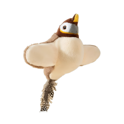 Plush toy resembling a bird on a white background