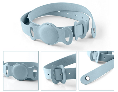 Light blue dog muzzle and collar set on a white background