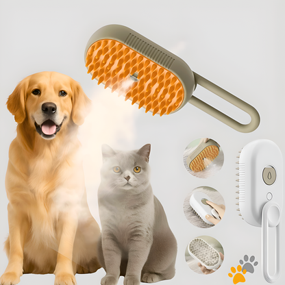 Pet grooming brush with a dog and cat on a light gray background