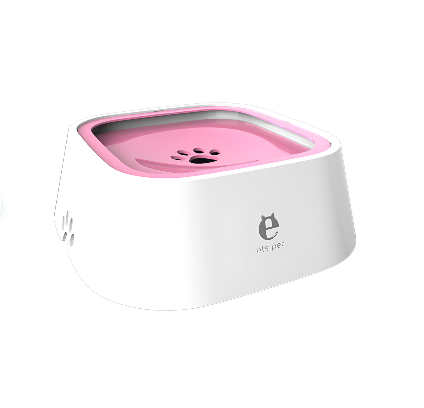 White and pink pet water fountain with 'elsie pet' branding on a white background