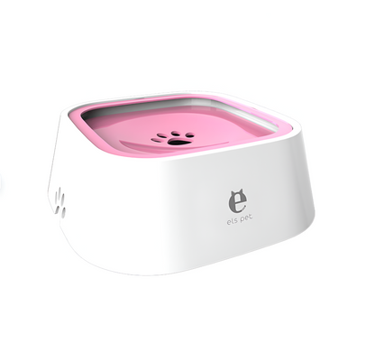 White and pink pet water fountain with 'elsie pet' branding on a white background