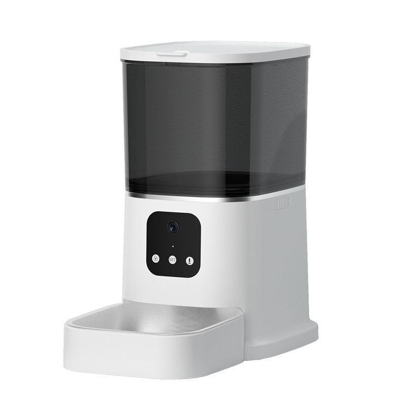 White and black pet feeder on a white background